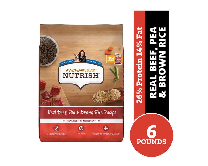 Rachael Ray Nutrish Real Beef， Pea  Brown Rice Recipe Natural Dry Dog Food， 6 lb. Bag