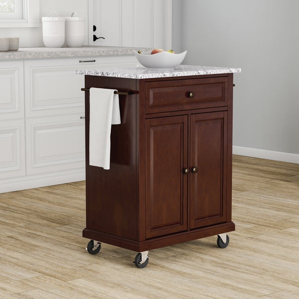 Compact Vintage Mahogany Finish Solid Granite Top Kitchen Cart and Island - N/A - - 20931550