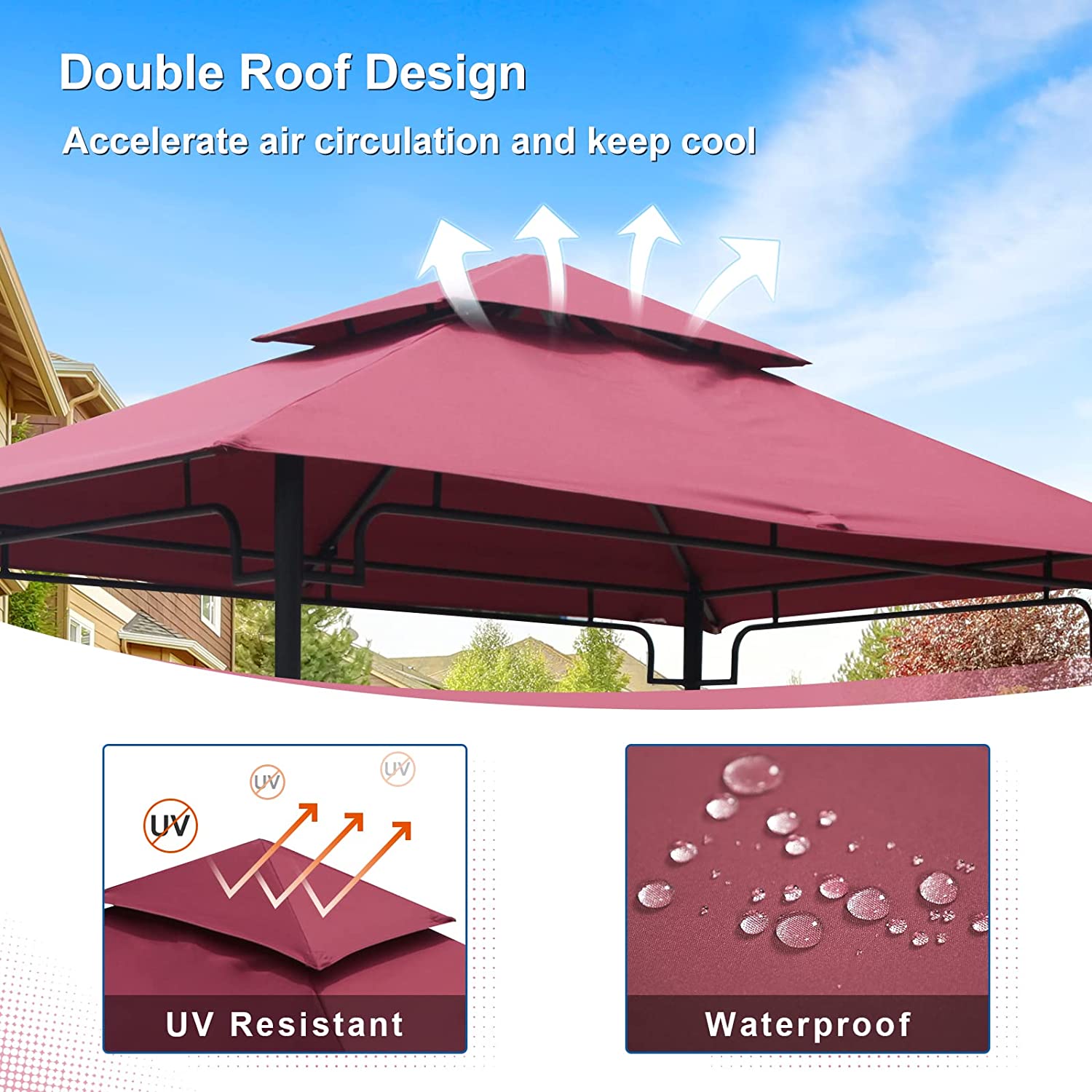 Grill Gazebo 8 x 5 Double Tiered Outdoor BBQ Grill Patio Canopy, Backyard Barbeque Tent with Extra Shelves, Red