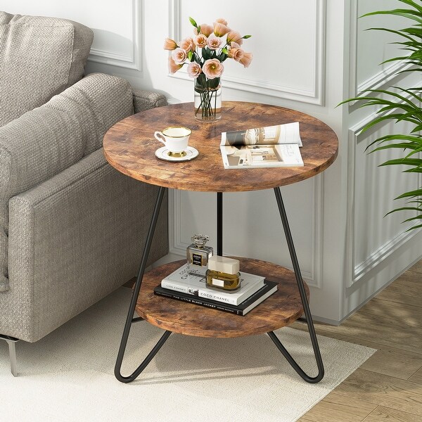 Marble Gold End Table Side Table with Shelves