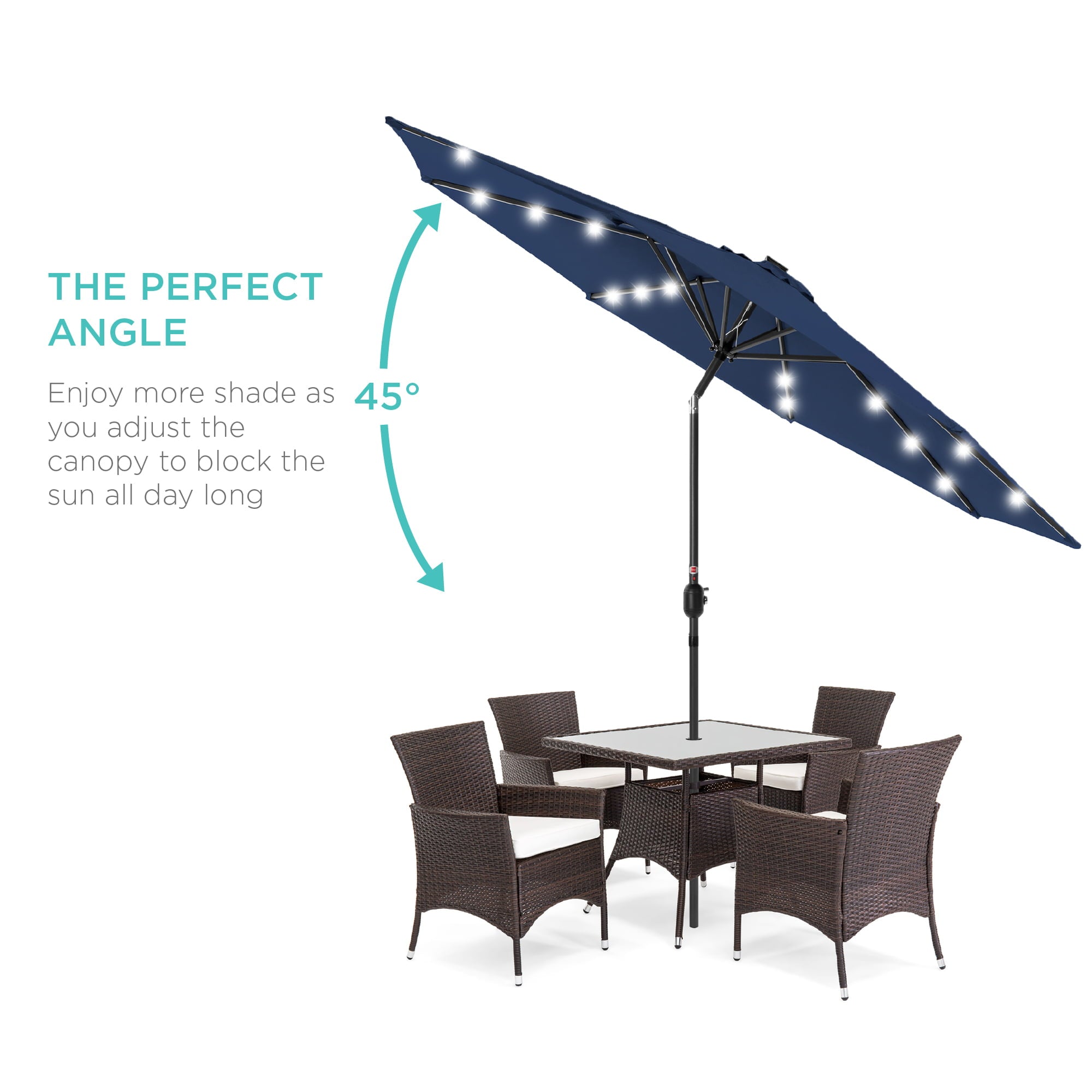 Best Choice Products 10ft Solar LED Lighted Patio Umbrella w/ Tilt Adjustment, UV-Resistant Fabric - Navy Blue
