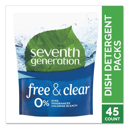Seventh Generation Natural Dishwasher Detergent Concentrated Packs， Free and Clear， 45/Pack， 8 Packs/Carton (22897CT)