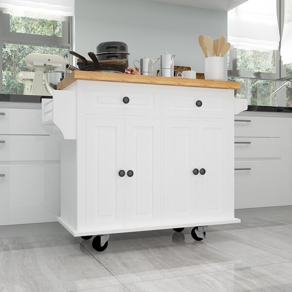 Kitchen Island Cart with Solid Wood Top and Locking Wheels - - 37310875