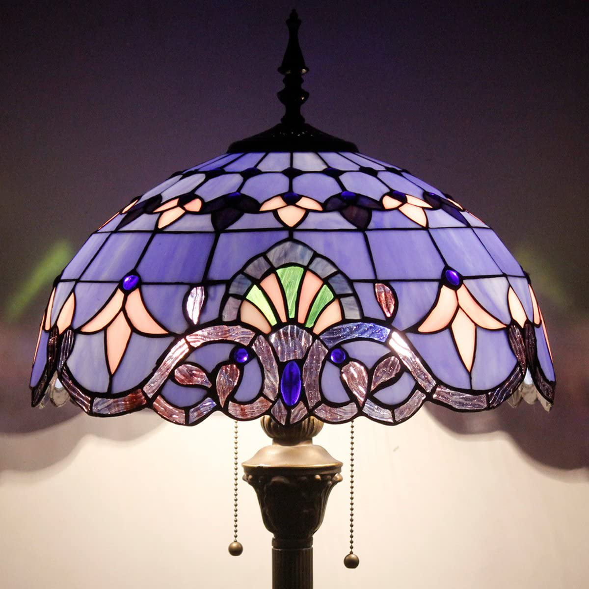 BBNBDMZ  Floor Lamp Blue Purple Baroque Stained Glass Standing Reading Light 16X16X64 Inches Antique Pole Corner Lamp Decor Bedroom Living Room  Office S003C Series