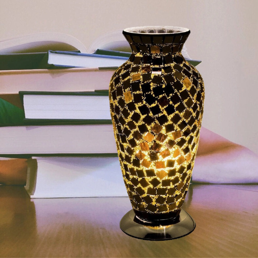 Britalia 880470 Black Tile Mosaic Glass Vintage Vase Table Lamp 38cm