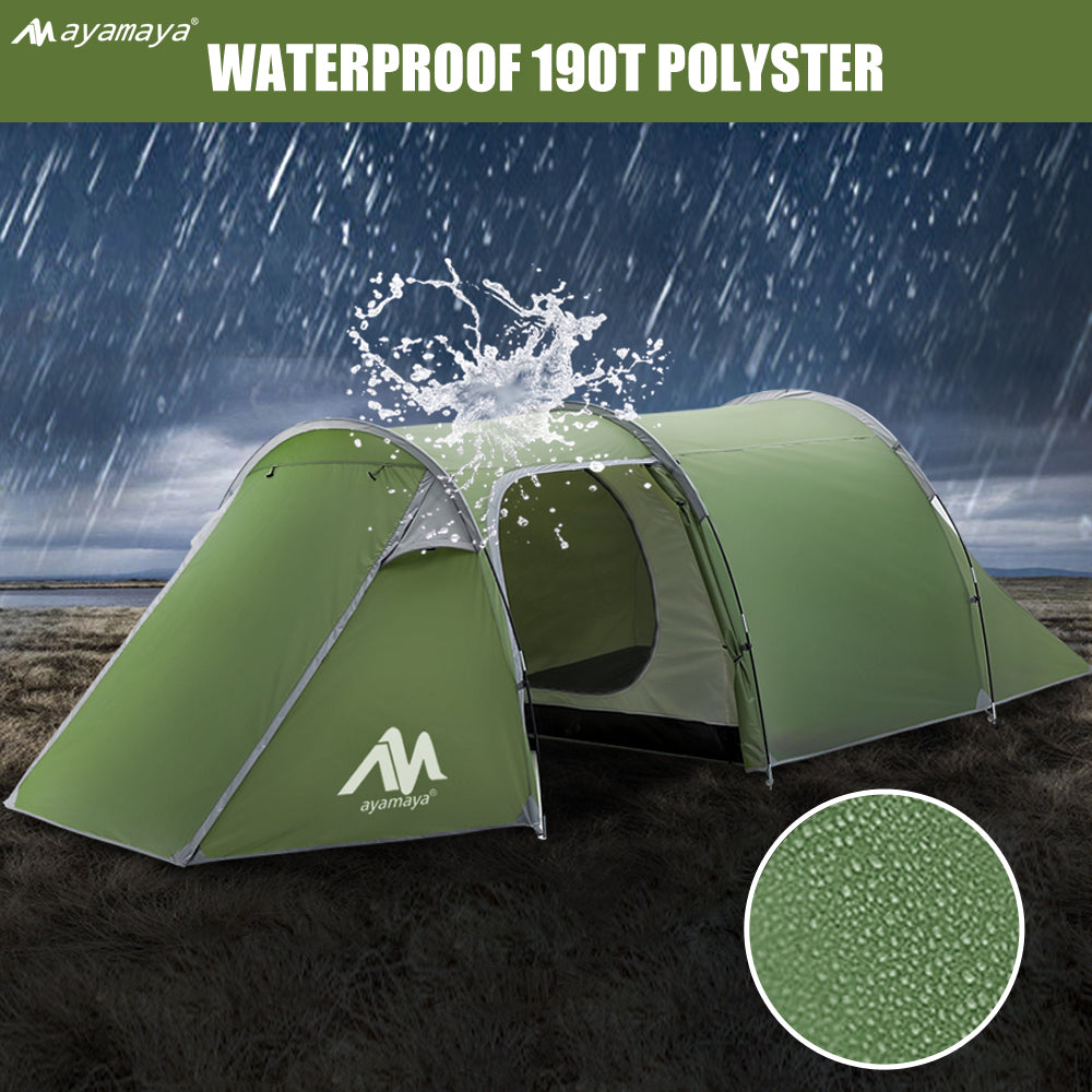 Camping Tents for 3 Person, AYAMAYA Waterproof Motorcycle Tent 2 Room Design - Detachable Bedroom & Vestibule with Footprint, Easy Setup Tunnel Tent for Survival Hiking Backpacking