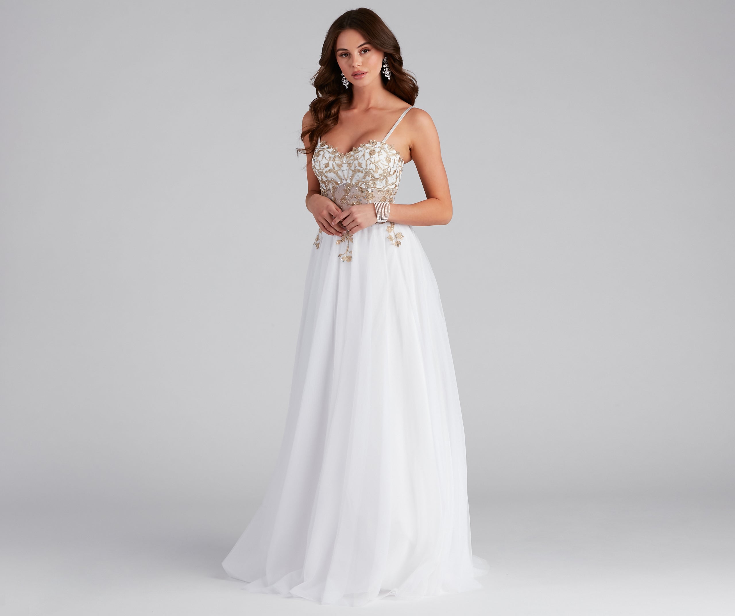 Arie Embroidered Corset Tulle A-Line Gown