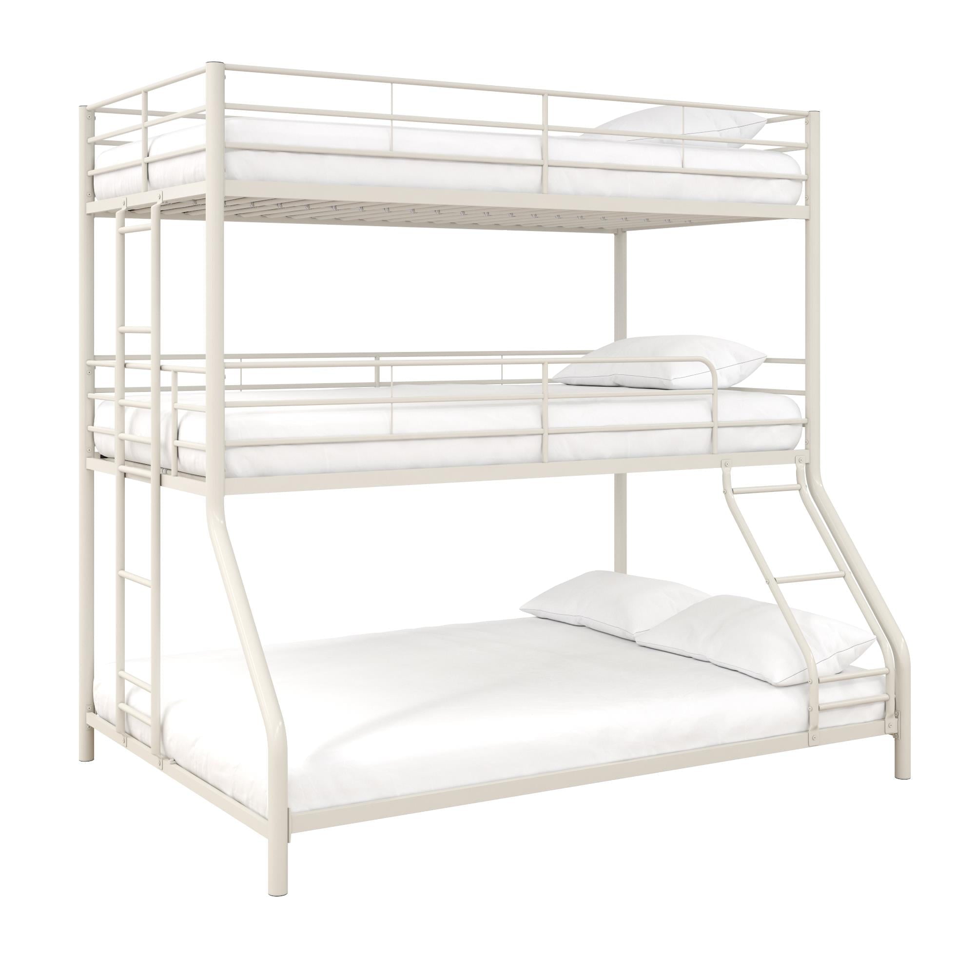 DHP Everleigh Triple Metal Bunk Bed, Twin/Twin/Full, Bed for Kids, Off White