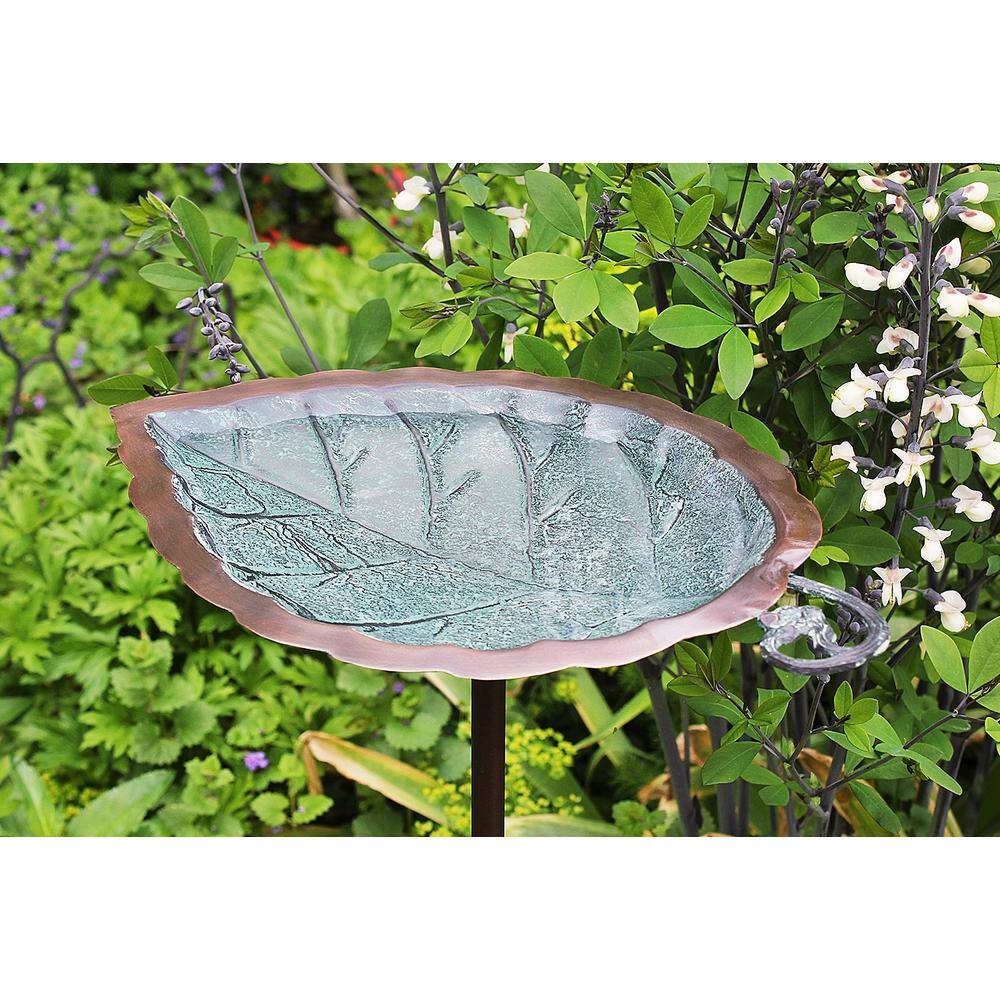 Achla Designs 12.5 in. L Antique Brass Plated Aspen Leaf Birdbath with Stake BB-04-S