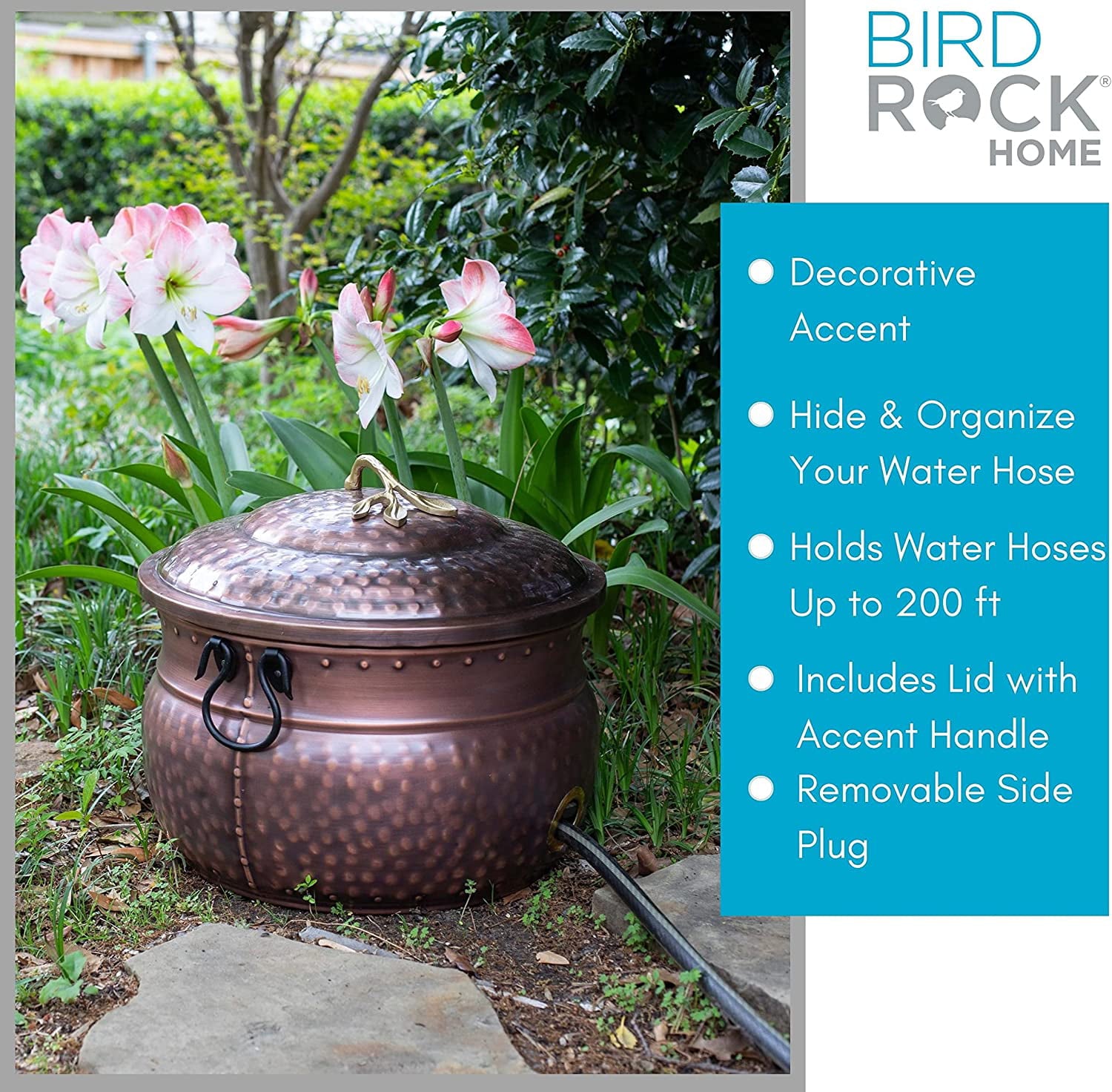BirdRock Home Garden Water Hose Pot with Lid