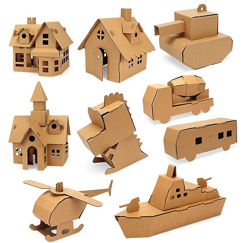 Diy Production Material Package Graffiti Carton Creative Assembly Cottage House Student Cardboard Kids Handmade Games Puzzles