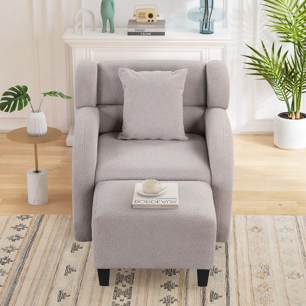 360 Degree Swivel Accent Chair and Ottoman Sets， Swivel Lounge Barrel Chair， Teddy Short Plush Particle Velvet Armchair， Gray