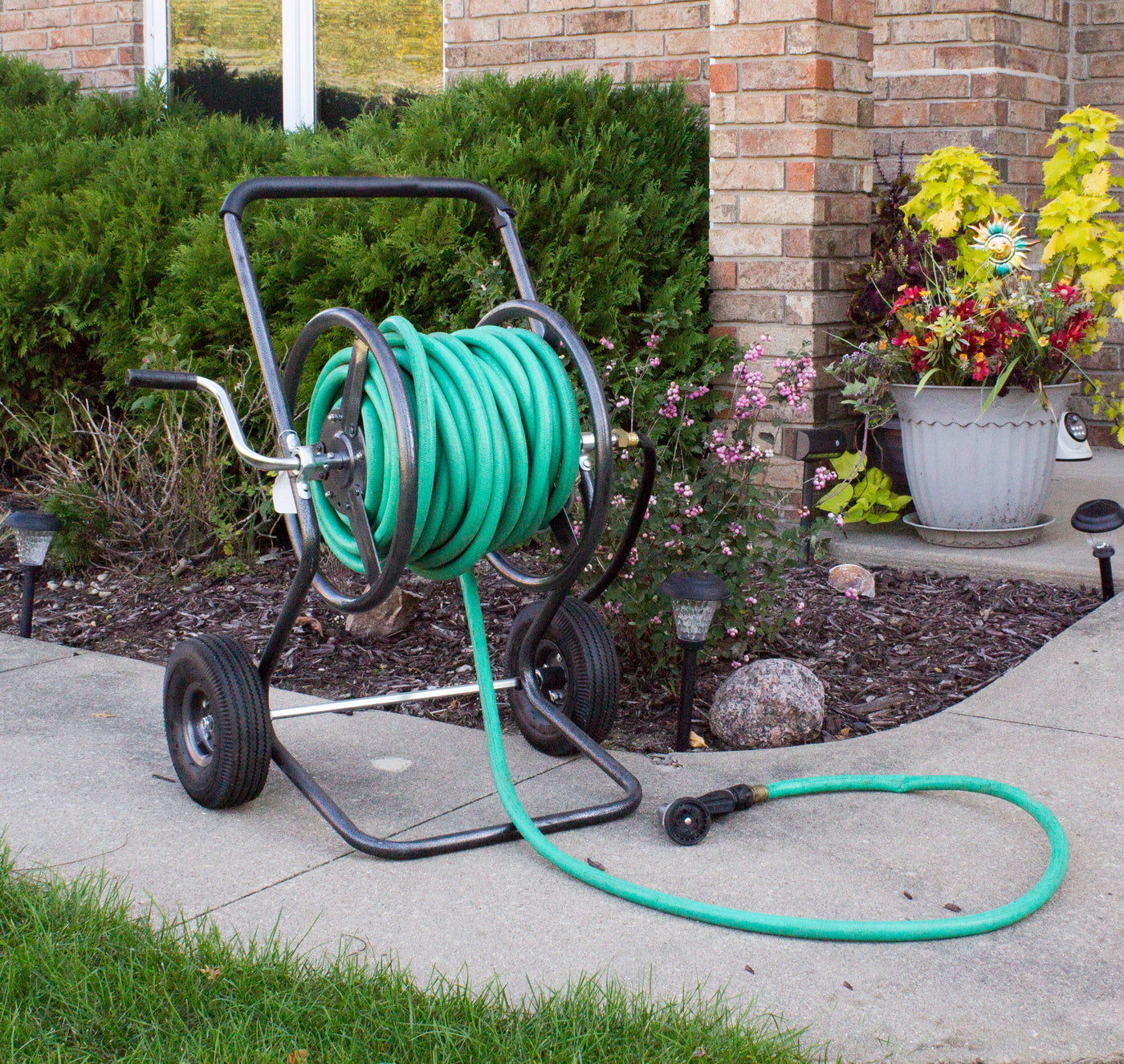 Backyard Expressions Commercial Two Wheel Hose Reel Cart - Heavy Duty - 350 Ft Hose Capacity