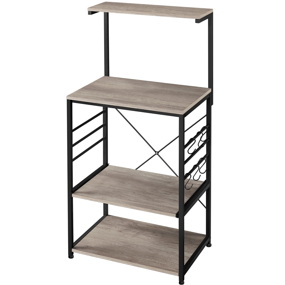 Topeakmart 4-Tier Kitchen Baker's Rack Utility Storage Shelf Microwave Stand Cart on Wheels with Side Hooks， Gray
