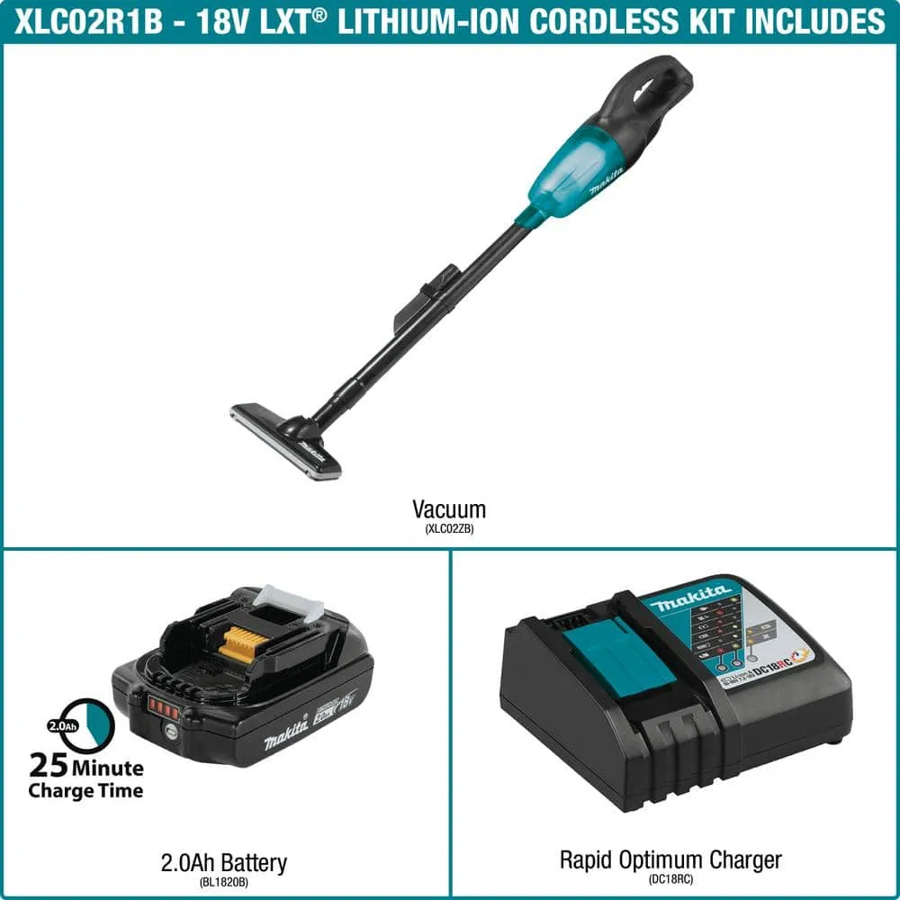 Makita 18V LXT Lithium-Ion Handheld Compact Cordless Vacuum Kit 2.0 Ah XLC02R1B
