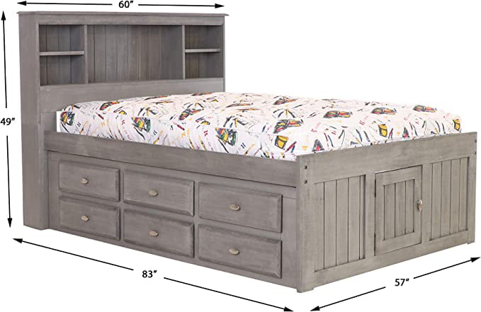 Discovery World Furniture Kids Bookcase Headboard Full Size Captain Bed With 6 Drawers in Charcoal