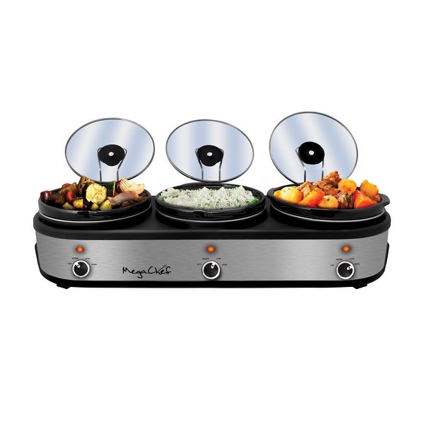 MegaChef Buffet Server Slow Cooker with Triple 2.5 Quart Cooking Pots - - 32426931