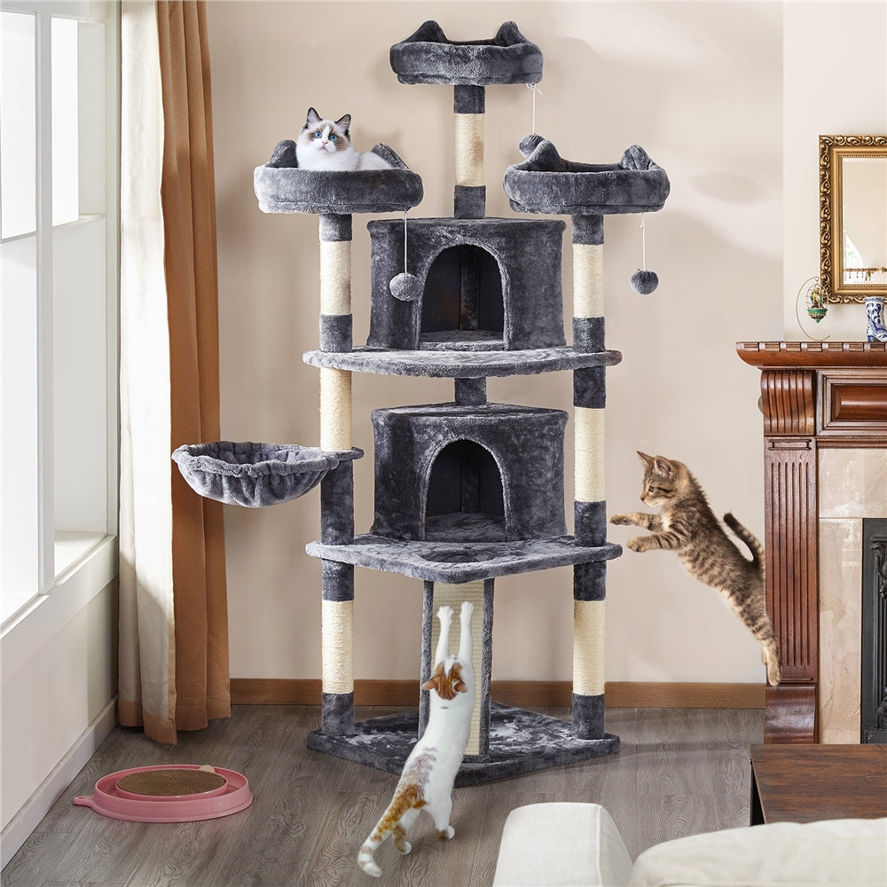 Easyfashion Multiple Level Cat Tree Tower， Large， Dark Gray