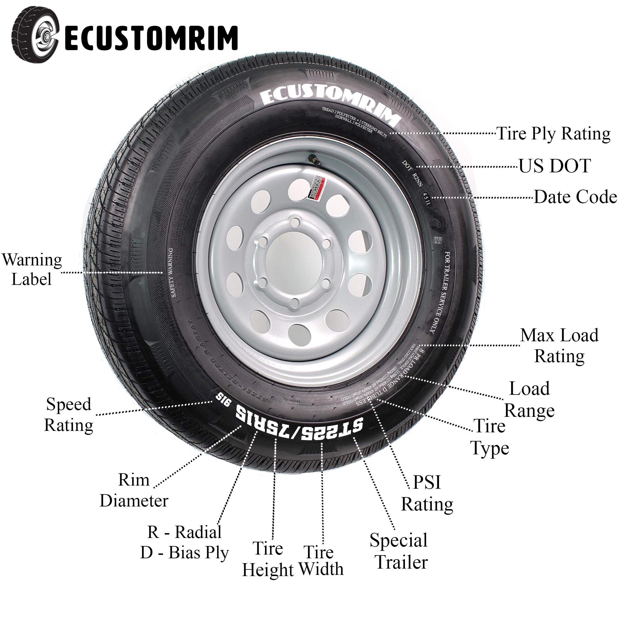 Trailer Tire On Rim ST205/75D15 F78-15 205/75-15 LRC 5 Lug Wheel Silver Mod