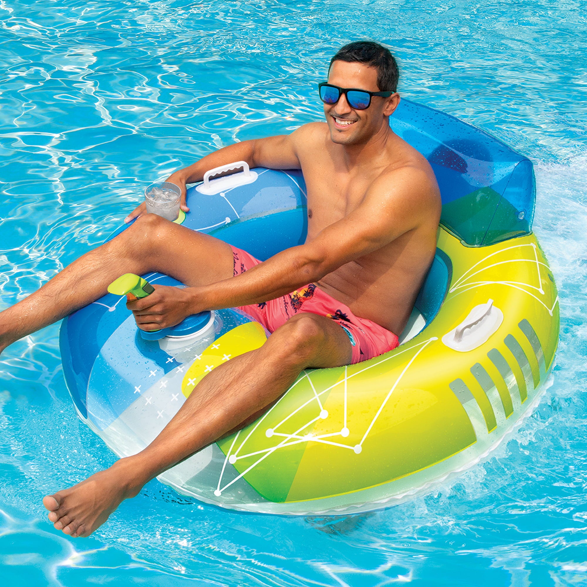 Banzai Motorized Pool Cruiser Multicolor Teens Adults Battery Powered PVC Summer Float, Ages 14+, Unisex