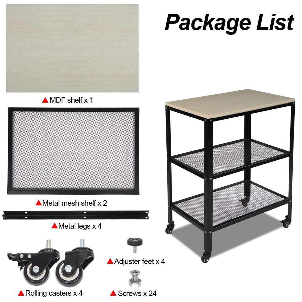 Ubesgoo Microwave Cart on Wheels， 3-Tier Rolling Kitchen Cart Baker Rack with Adjustable Storage Shelves Utility Cart for Living Room