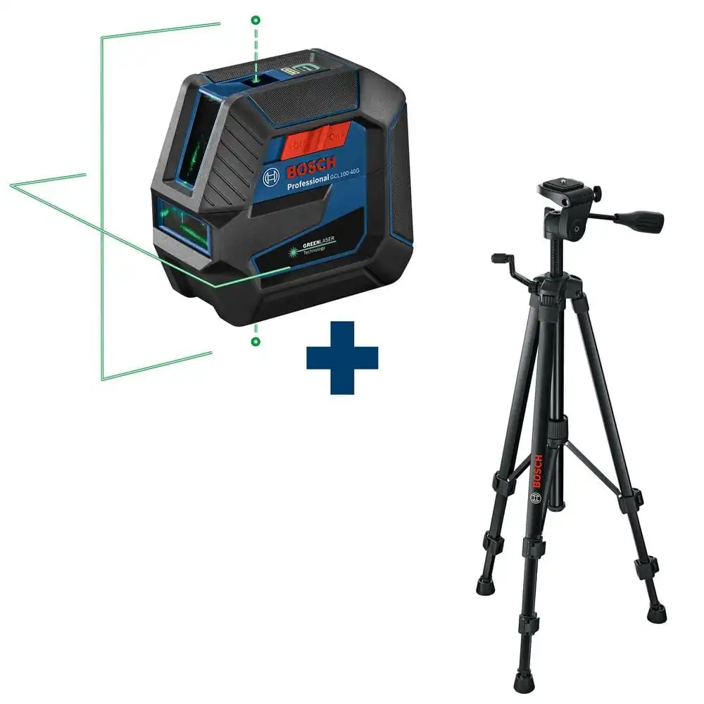 Bosch 100 ft. Green Combination Self Leveling Laser with VisiMax Technology, Mount Plus Compact Tripod with Extendable Height GCL10040G+BT150