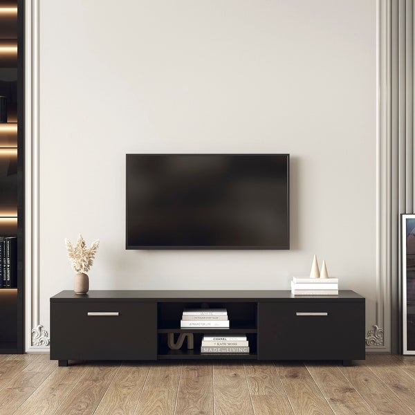 Black TV Stand for 70 Inch TV Stands， Media Console Entertainment Center Television Table， 2 Storage Cabinet
