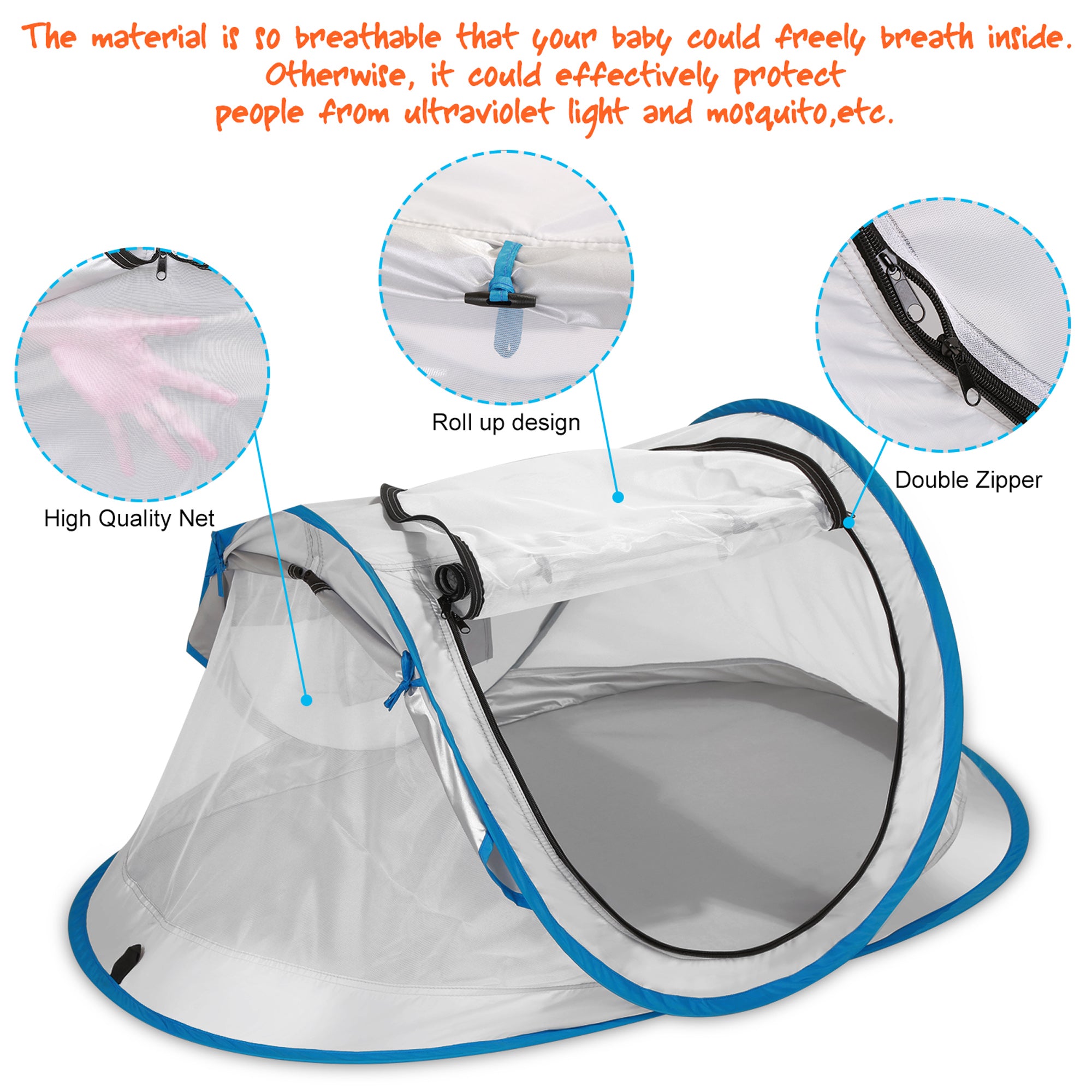 FINATE Baby Beach Tent UPF 50+UV Protection， Waterproof， Breathable and Portable， Pop Up Travel Tent Baby Mosquito Net for Beach， Garden， Camping， Hiking
