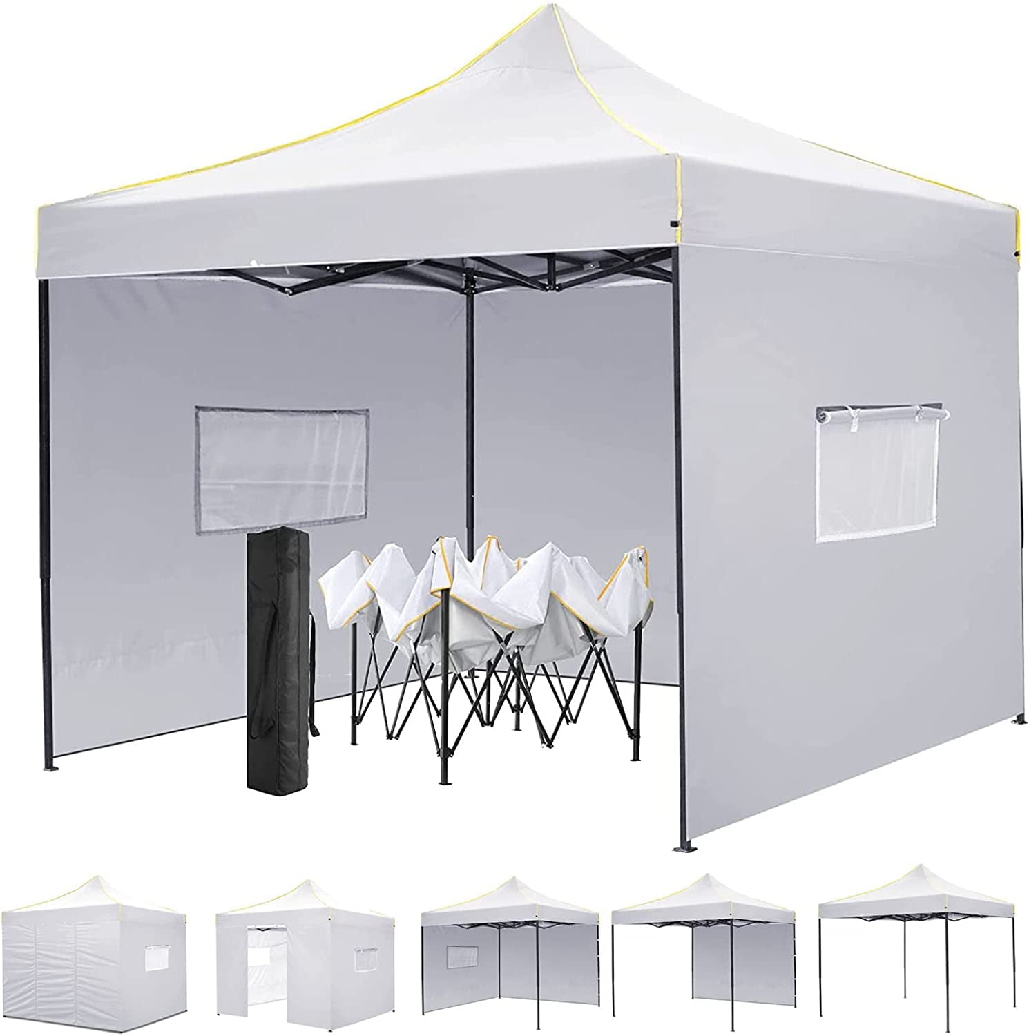 Likein 10x10Ft Pop Up Canopy Tent, Outdoor Camping Canopy with 4 Removable Sidewalls, Festival Tailgate Event Craft Show Instant Shelter with Carry Bag - Warehouse Clearance Gray