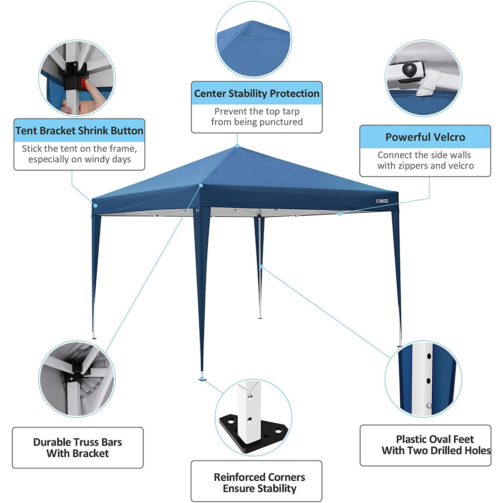 10 x 10ft Pop Up Canopy Tent Instant Outdoor Party Canopy Straight Leg Commercial Gazebo Tent Shelter with 4 Removable Sidewalls and Carrying Bag, Blue