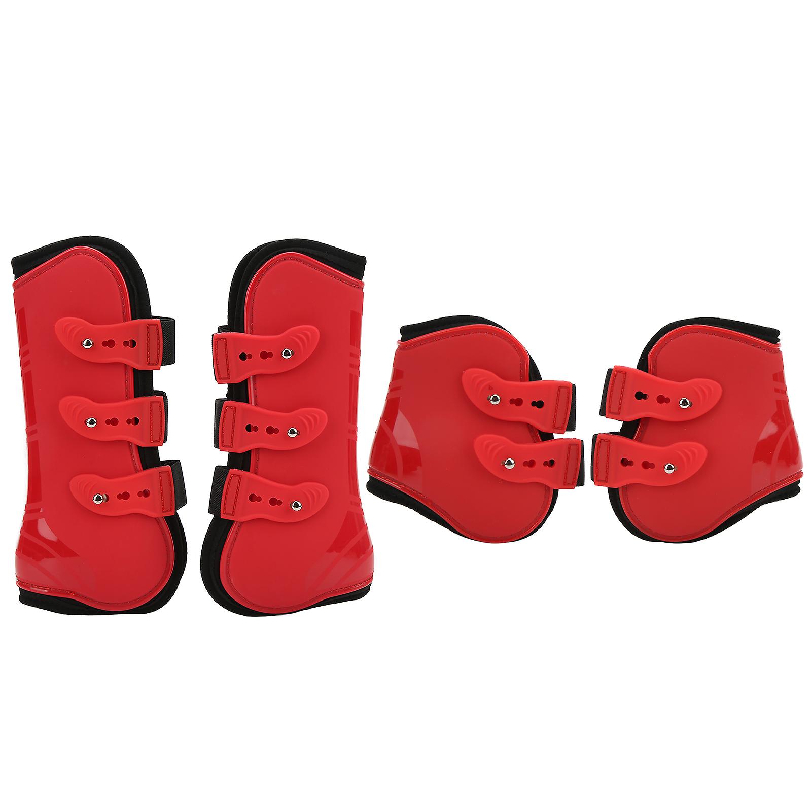 4pcs Horse Leg Guard Pu Neoprene Front Hind Horse Tendon Jumping Boots For Equestrian Equipmenta Set Of Red Front And Hind L