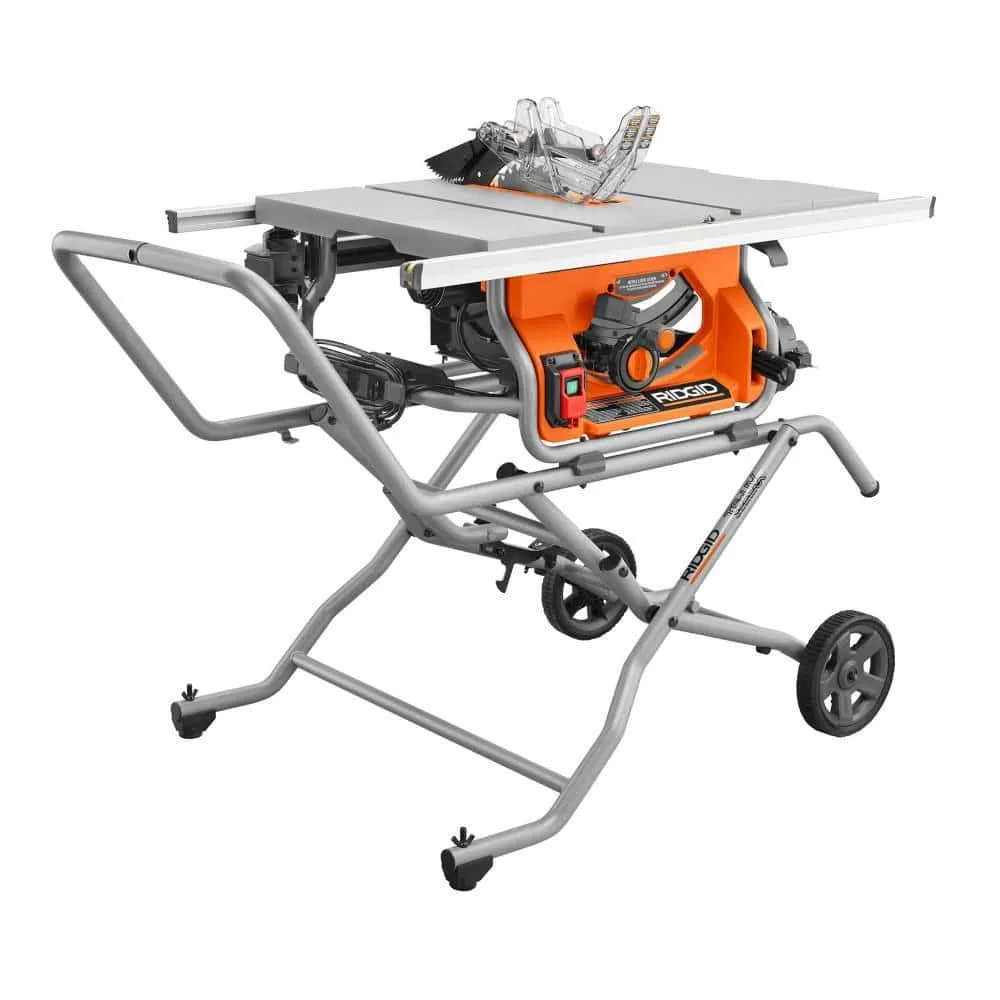 RIDGID 15 Amp 10 in. Portable Pro Jobsite Table Saw with Rolling Stand and Pneumatic 18-Gauge 2-1/8 in. Brad Nailer R4514-R213BNF