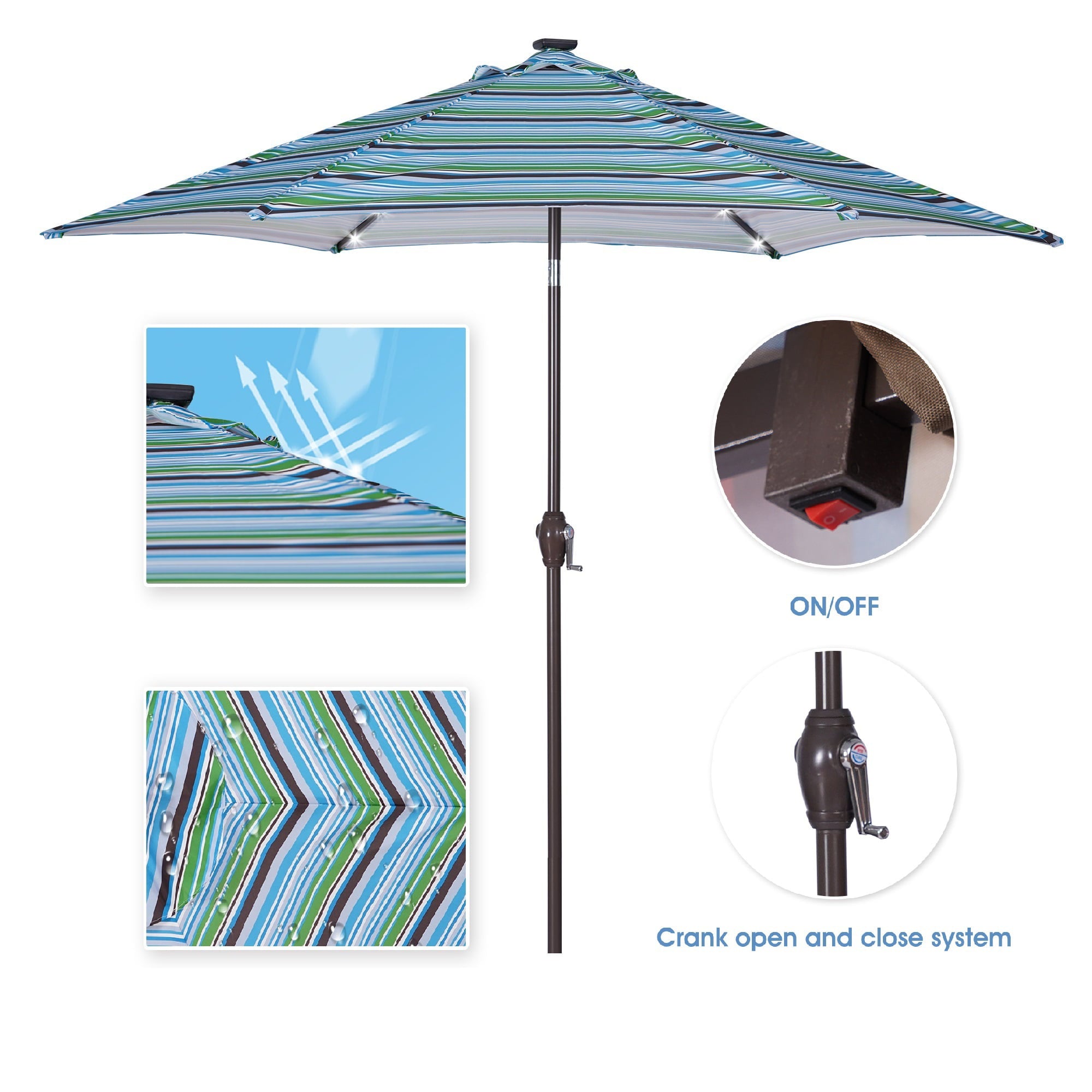 Andoer Outdoor Patio 8.7-Feet Market Table Umbrella with Push Button Tilt and Crank, Blue Stripes With 24 [Umbrella Base is not Included]