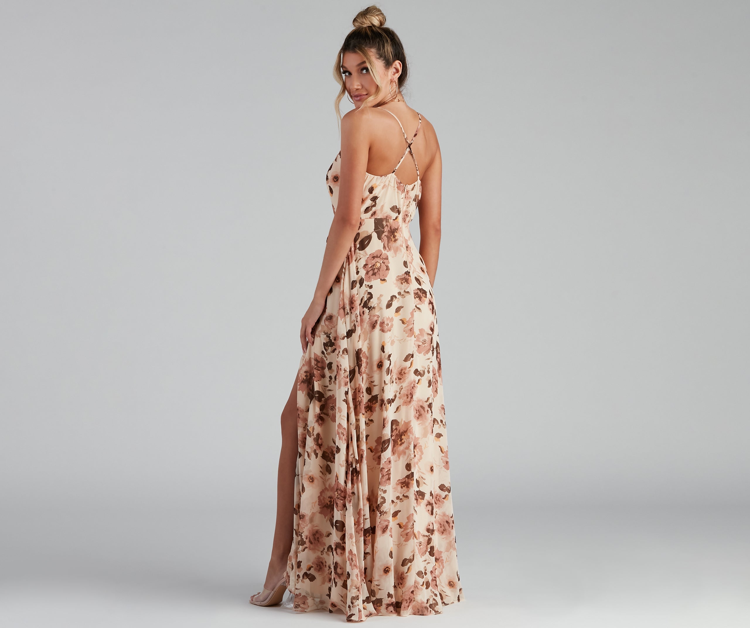 Erika Floral Chiffon Wrap A-Line Formal Dress