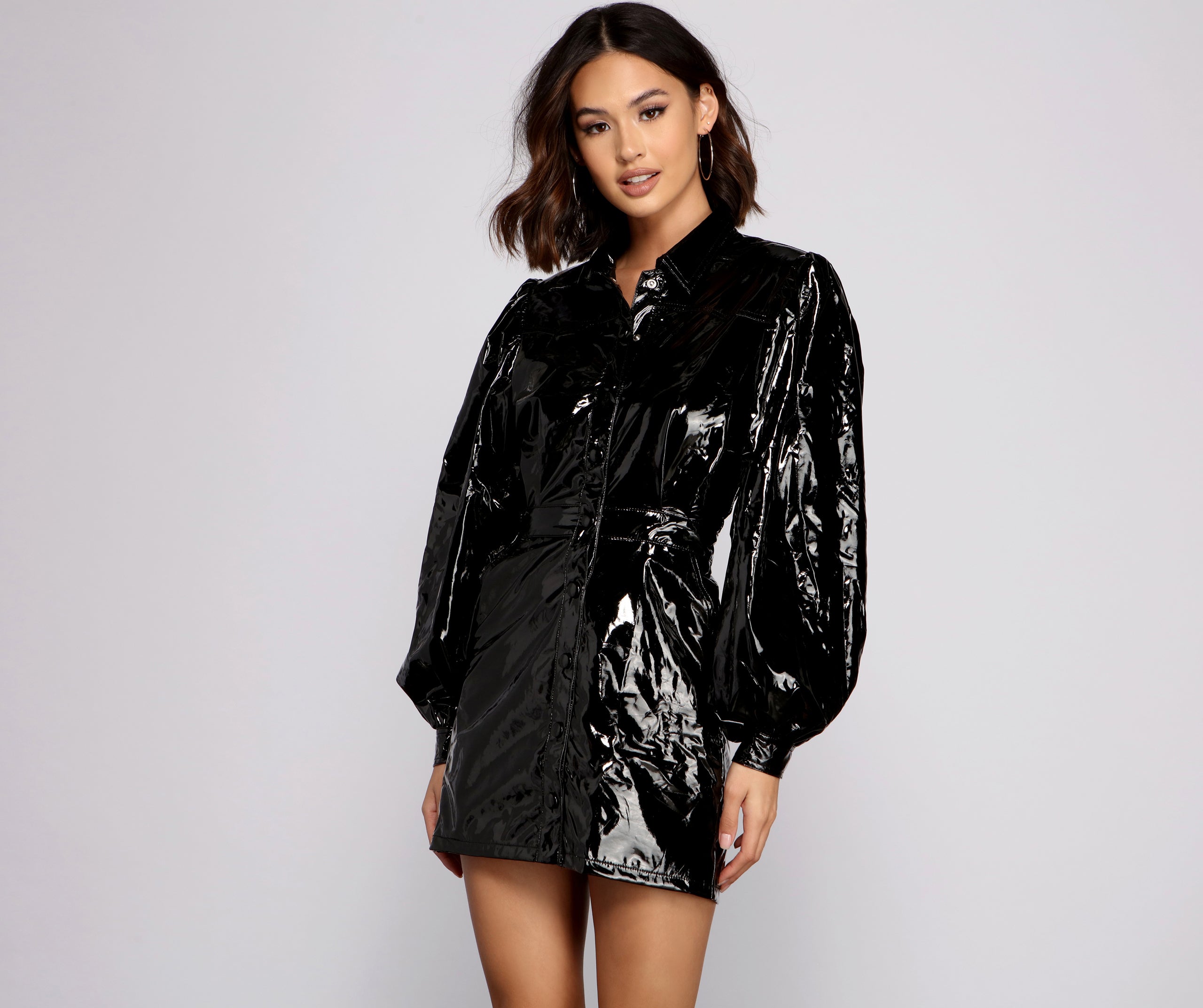 Major Baddie Faux Leather Trench Dress