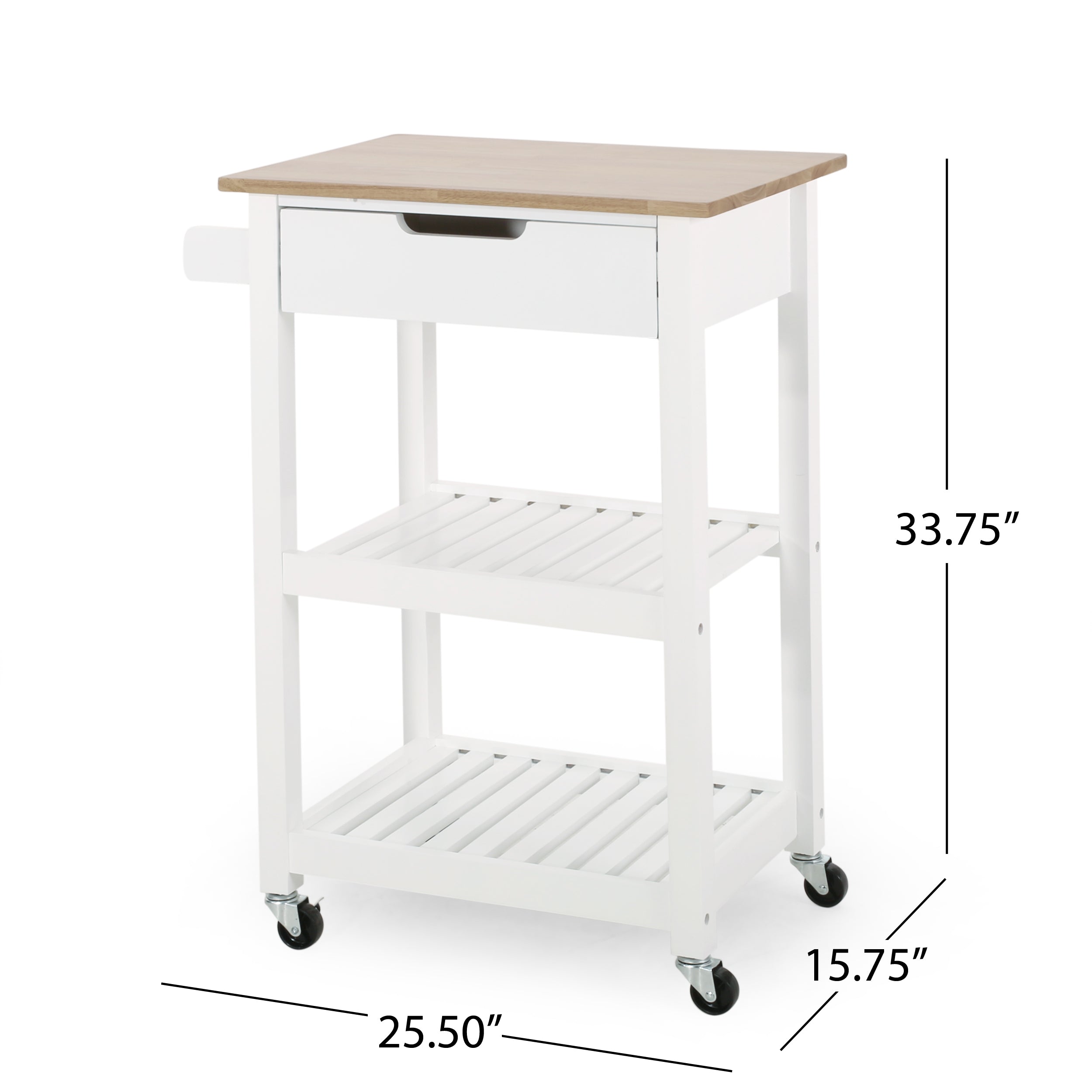 Noble House Treutlen Wood Kitchen Cart with Wheels， White and Natural