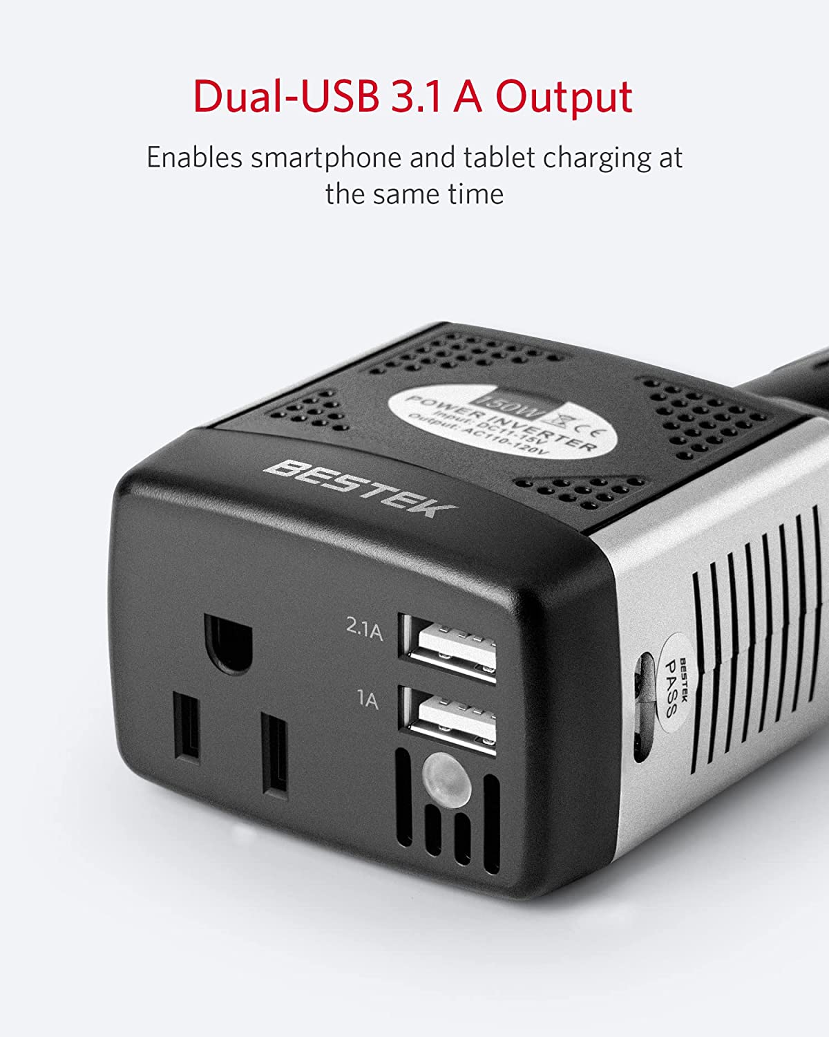 BESTEK 150W Power Inverter 12V to 110V Voltage Converter Car Charger Power Adapter