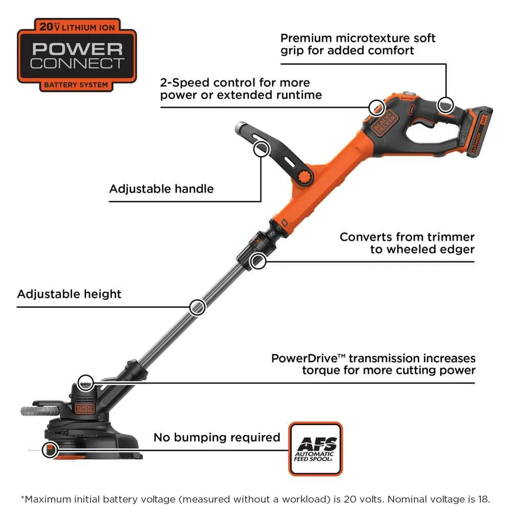BLACK+DECKER 20V MAX Cordless Battery Powered String Trimmer Kit with (2) 1.5Ah Batteries & Charger LSTE525