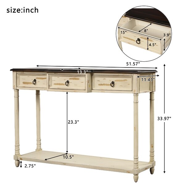 （Preferred Choice Furniture)Console Table Sofa Table with 3 Drawers for Entryway with Projecting Drawers and Long Shelf - 51.57