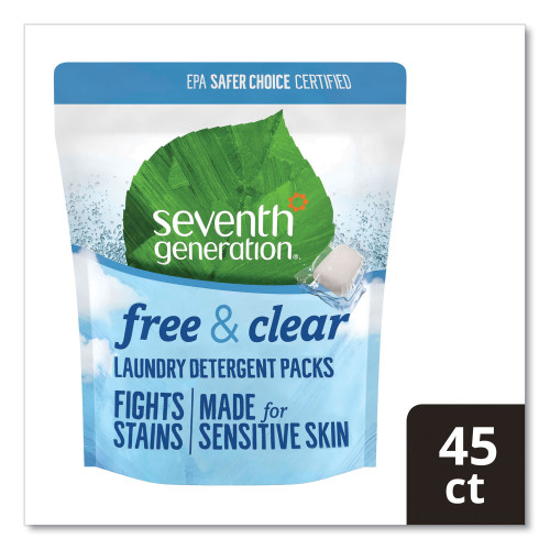 Seventh Generation Natural Laundry Detergent Packs， Powder， Unscented， 45 Packets/Pack (22977)