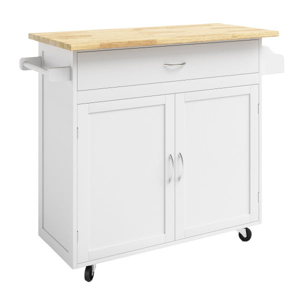 Kitchen Island with Spice Rack and Storage Cabinet – Rolling Cart with Drawers to Use as Coffee Bar， Microwave Stand or Storage by Lavish Home (White)