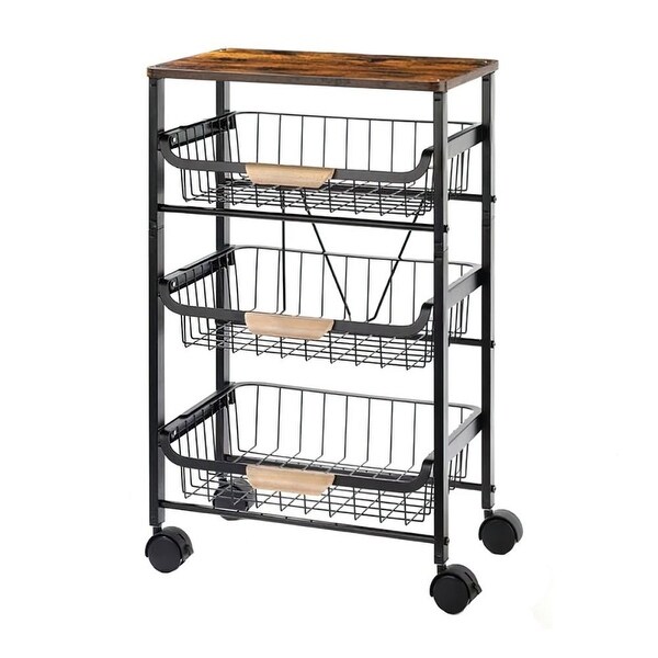 Black Kitchen Storage Rolling Cart with Lockable Wheels - 16.7 in. W - - 37154591