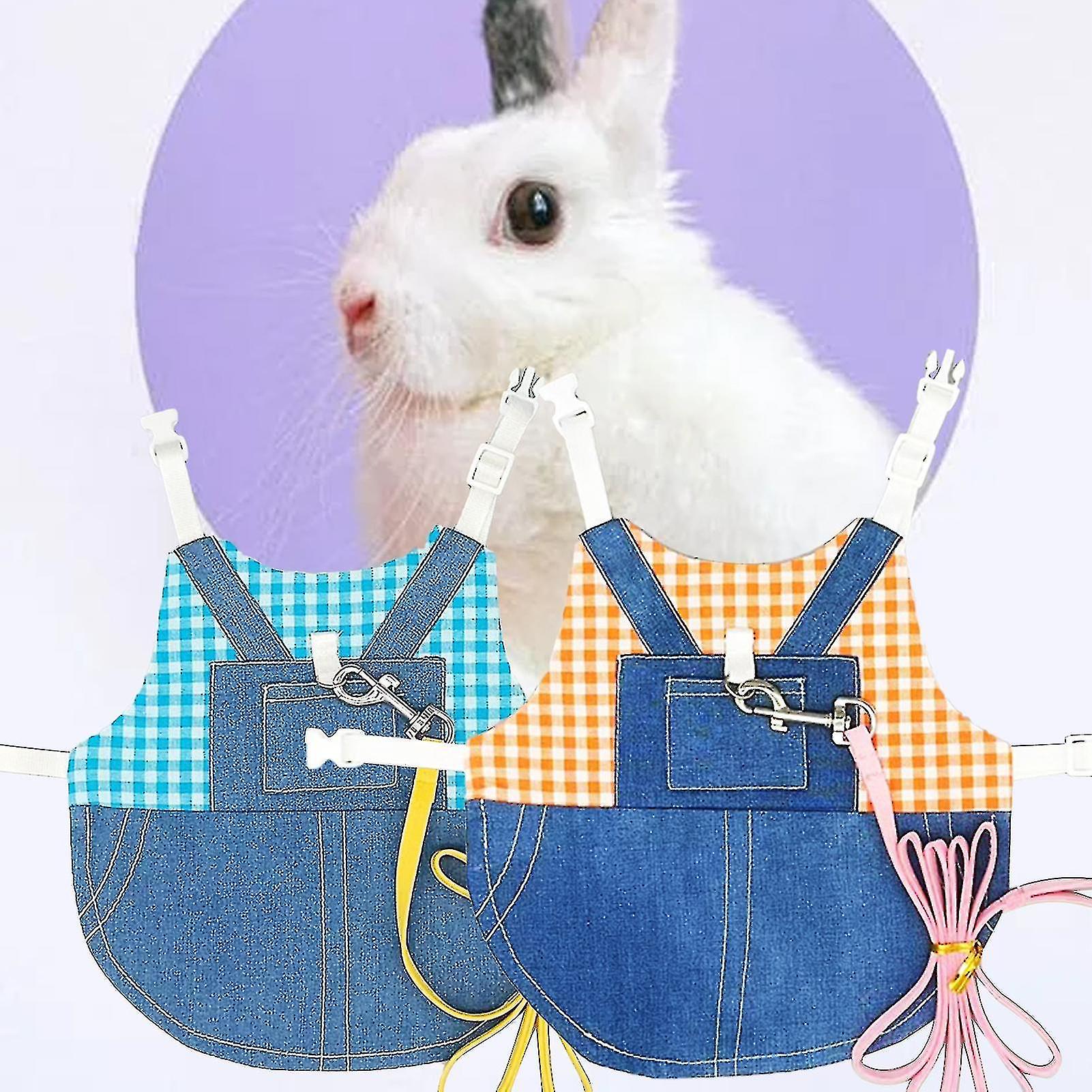 1 Set Small Animal Harness Plaid Design Prevent Break Free Adjustable Rabbit Costume Outdoor Harness Pet Supplies Qinhai
