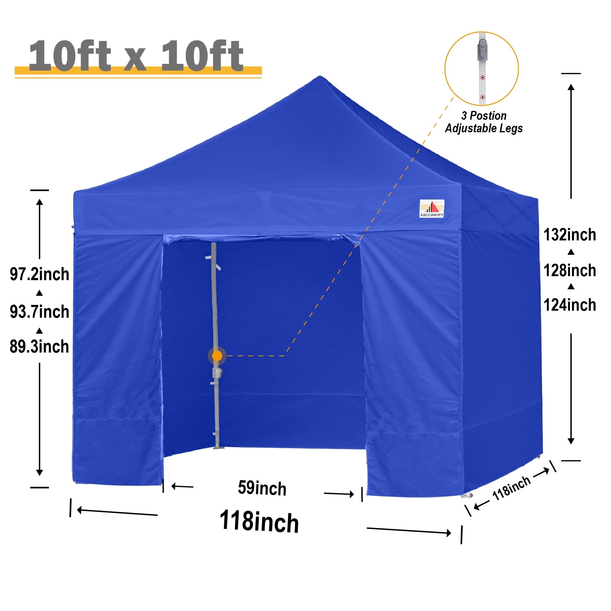 ABCCANOPY 10 ft x 10 ft Metal Pop-Up Commercial Canopy Tent with walls, Blue