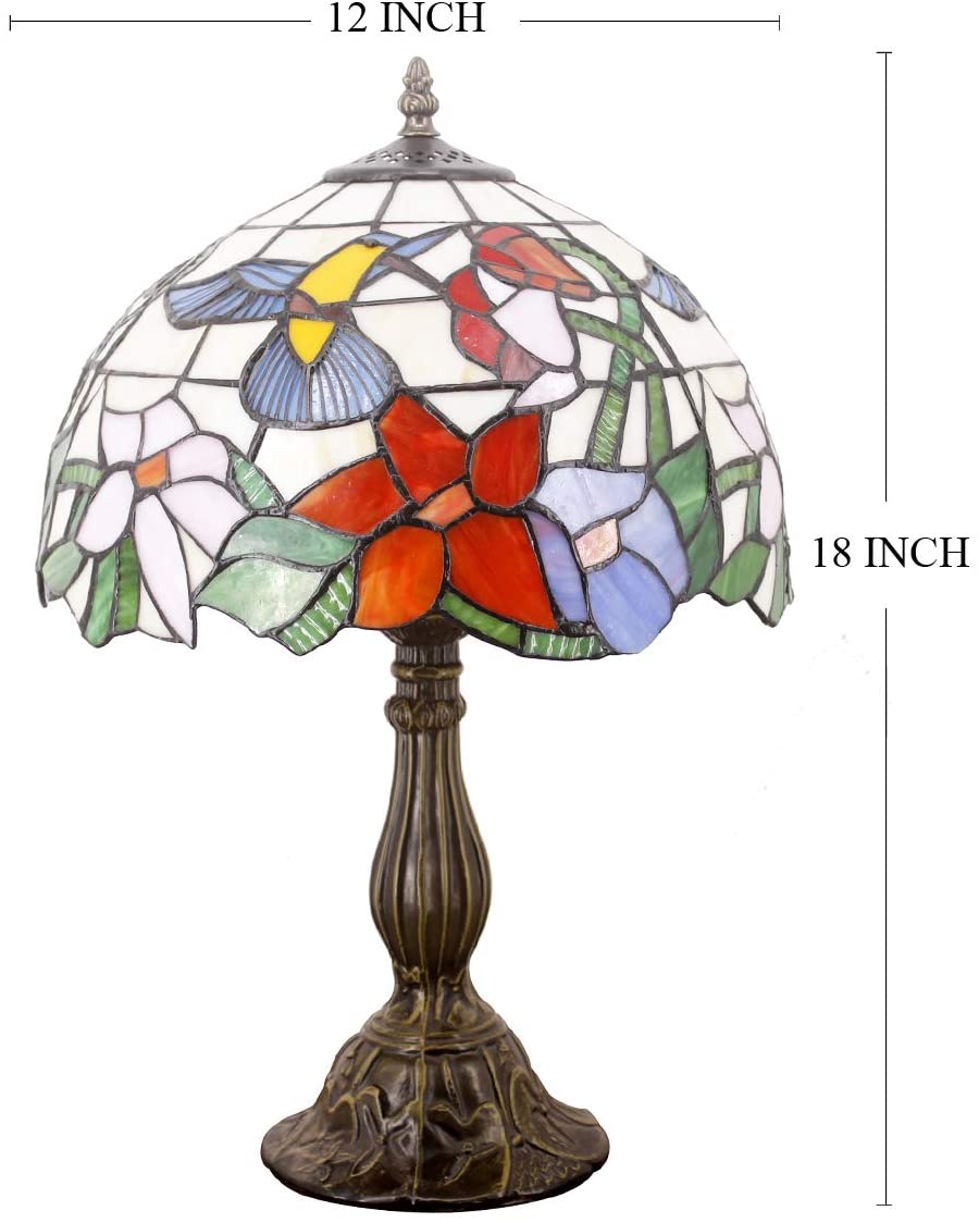SHADY  Lamp Stained Glass Lamp Hummingbird Style Bedside Table Lamp Desk Reading Light 12X12X18 Inches Decor Bedroom Living Room Home Office S101 Series