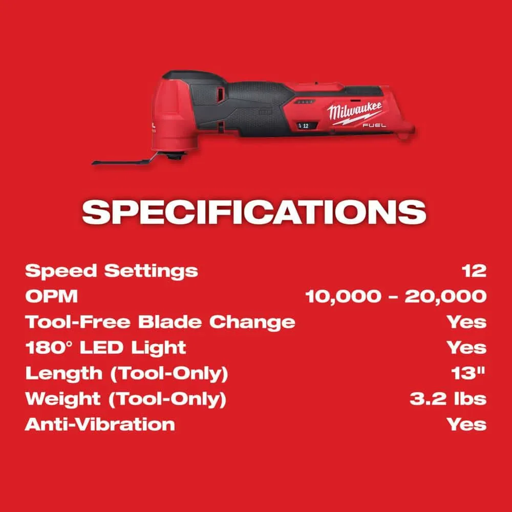 Milwaukee M12 FUEL 12V Lithium-Ion Cordless Oscillating Multi-Tool (Tool-Only) 2526-20