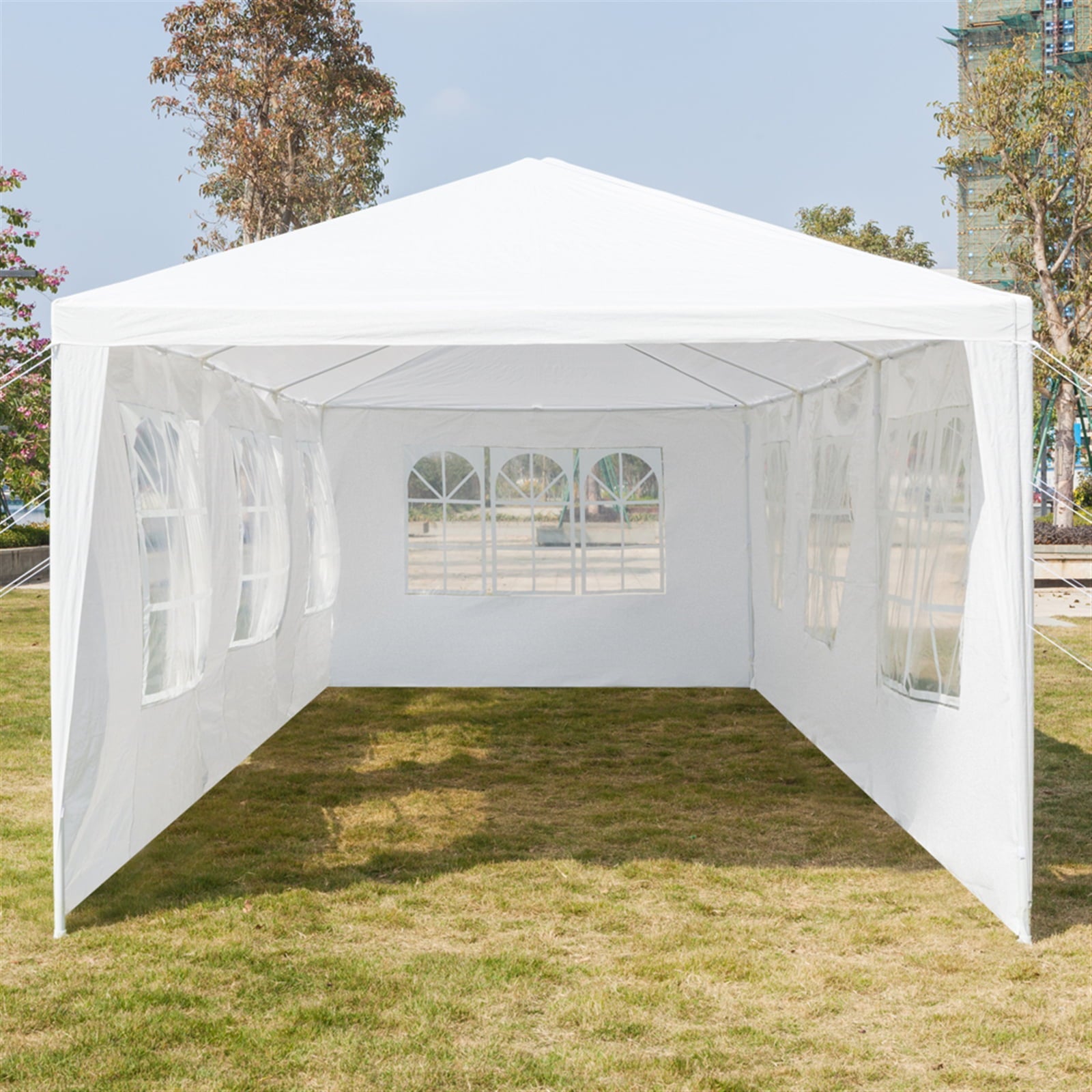 Tenozek 10 x 30 ft White Party Tent Outdoor Gazebo Canopy Tent Wedding Tent with 7 Removable Sidewalls