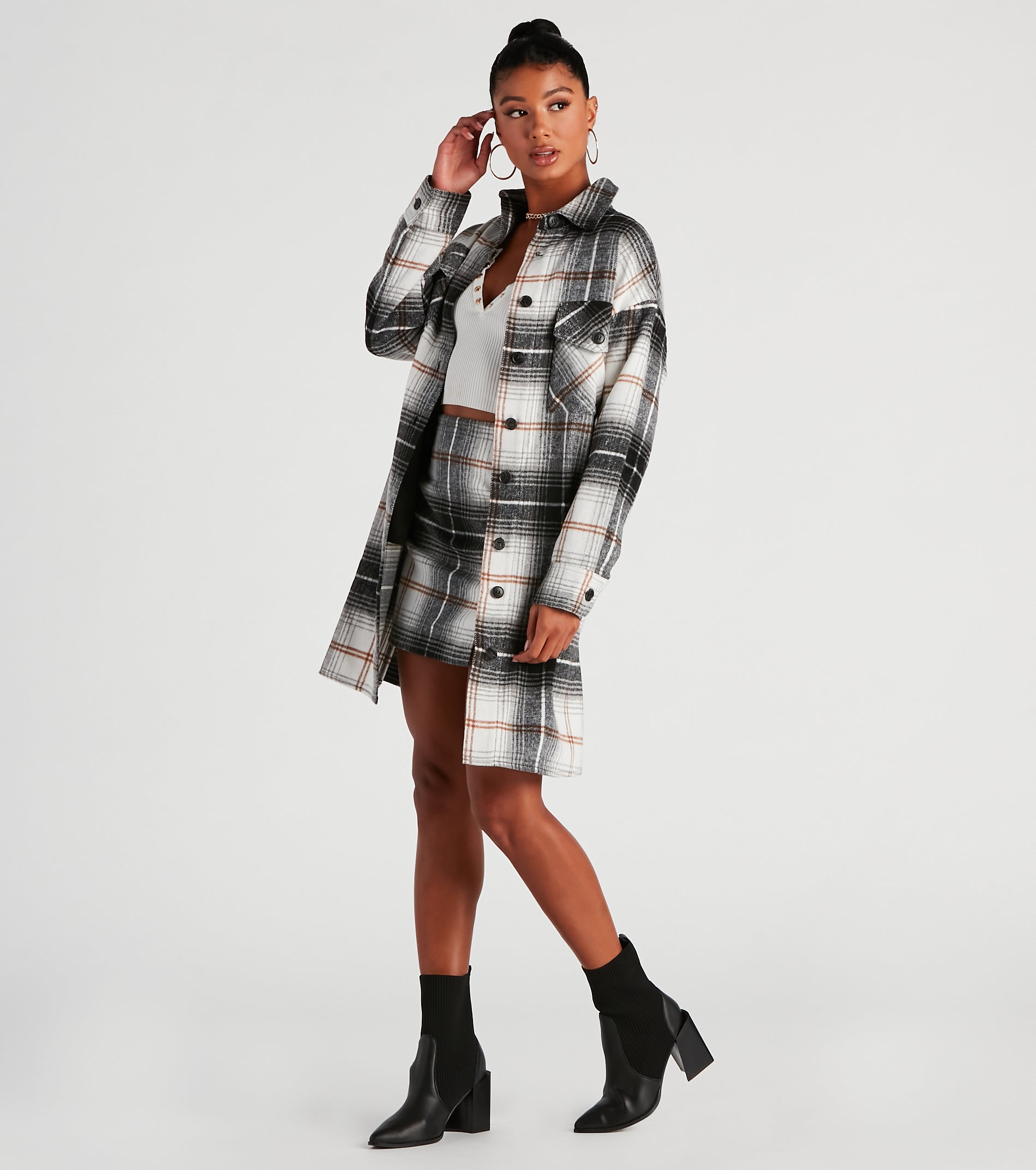 Best Match Plaid Longline Shacket