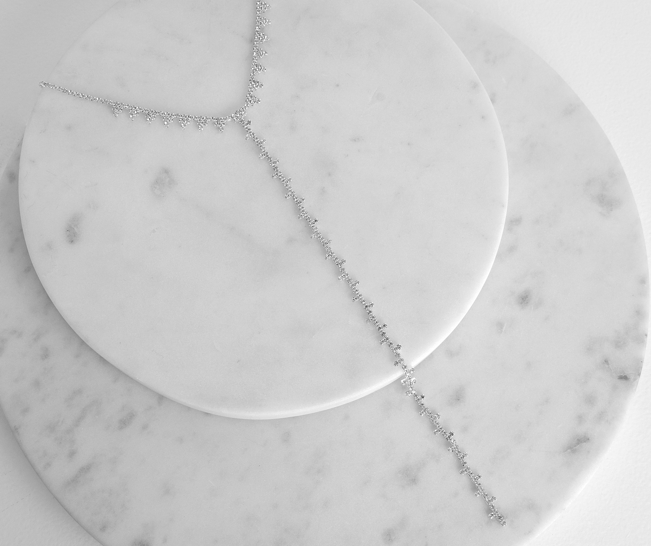 Clustered Rhinestone Choker Lariat Necklace