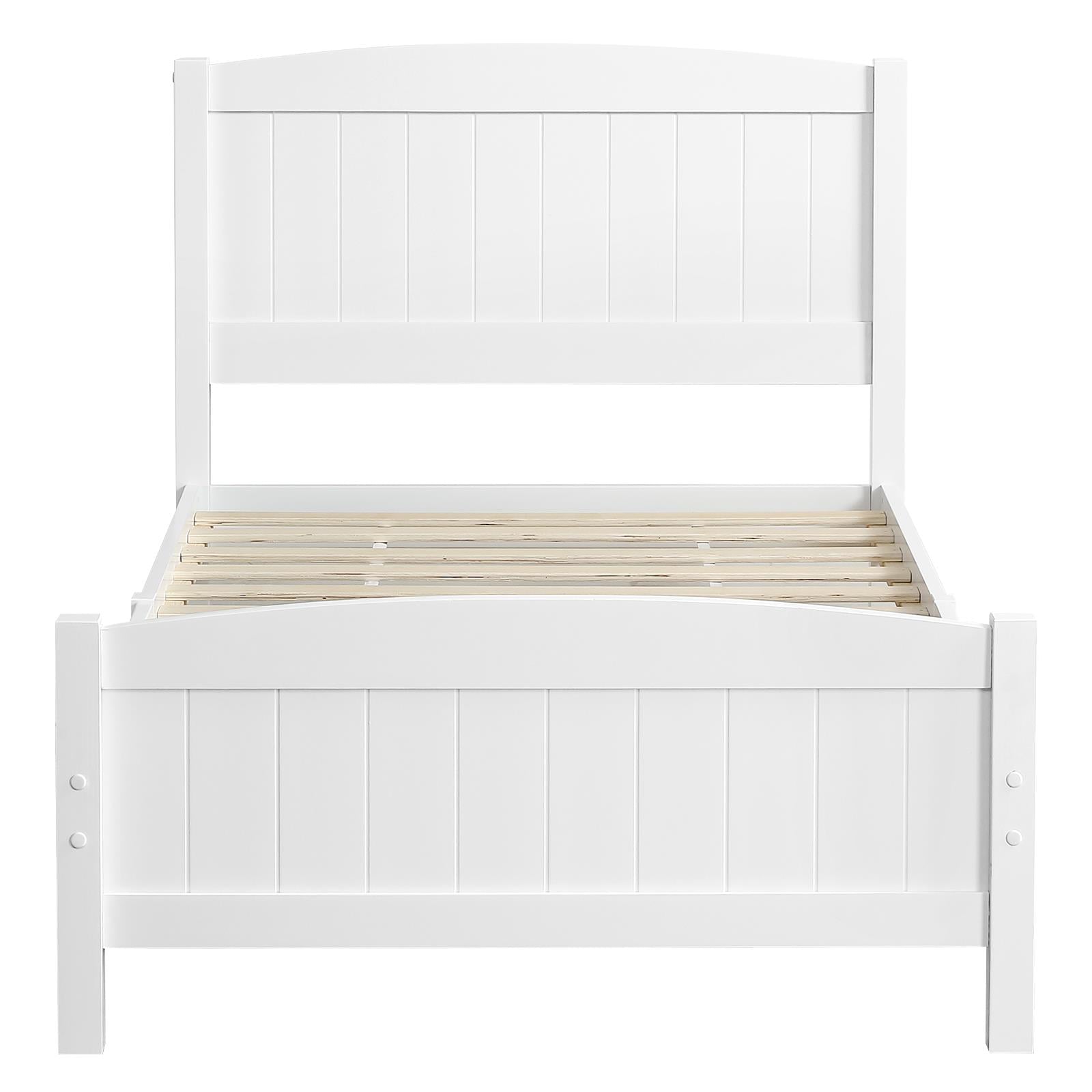 Zimtown Twin Bed Frame,Solid Pine Wood Kids Twin Platform Bed Frame, Bedroom Twin Bed with Headboard for Adults, White